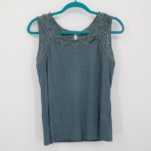 Mür Mür Linen Blend Crochet Tank Top Women Small Blue Boho Hippie Grunge Cottage